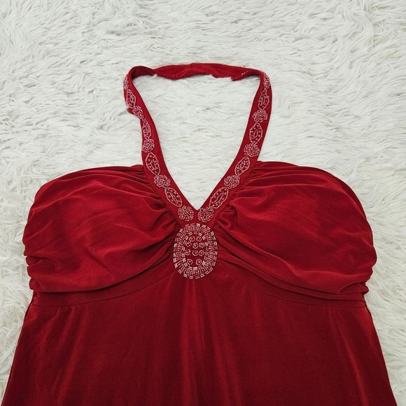 Spenser Jeremy Sz 10 Red Beaded Neckline Halter Y2k Babydoll Preppy Mini Dress - Picture 2 of 9